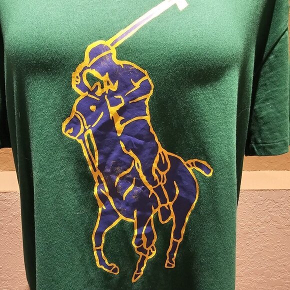 Polo Ralph Lauren M Green Classic Fit T-Shirt Iconic Pony Player Graphic Design - Picture 2 of 8